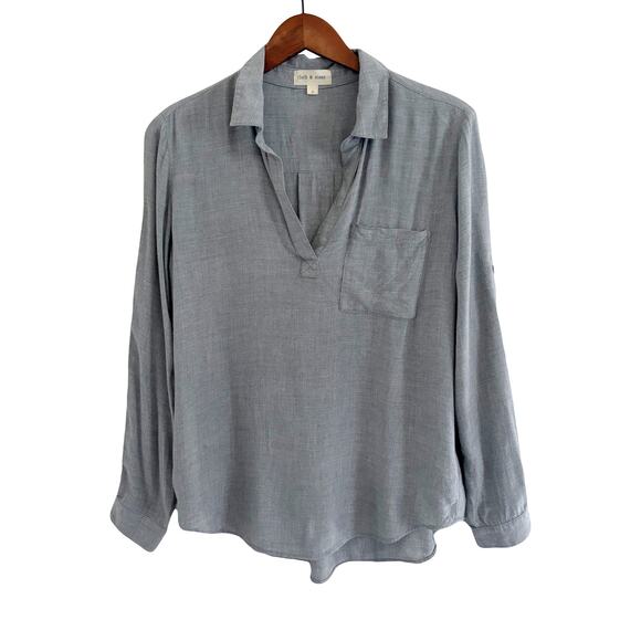 Cloth & Stone Collared V Neck Top Sz S - Picture 1 of 8